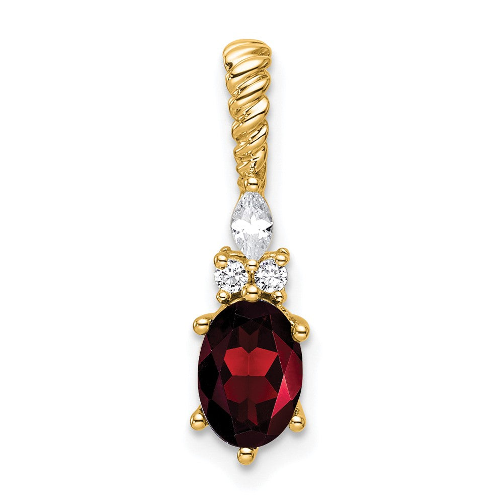 14K Diamond and 7x5 Oval January/Garnet Twisted Chain Slide