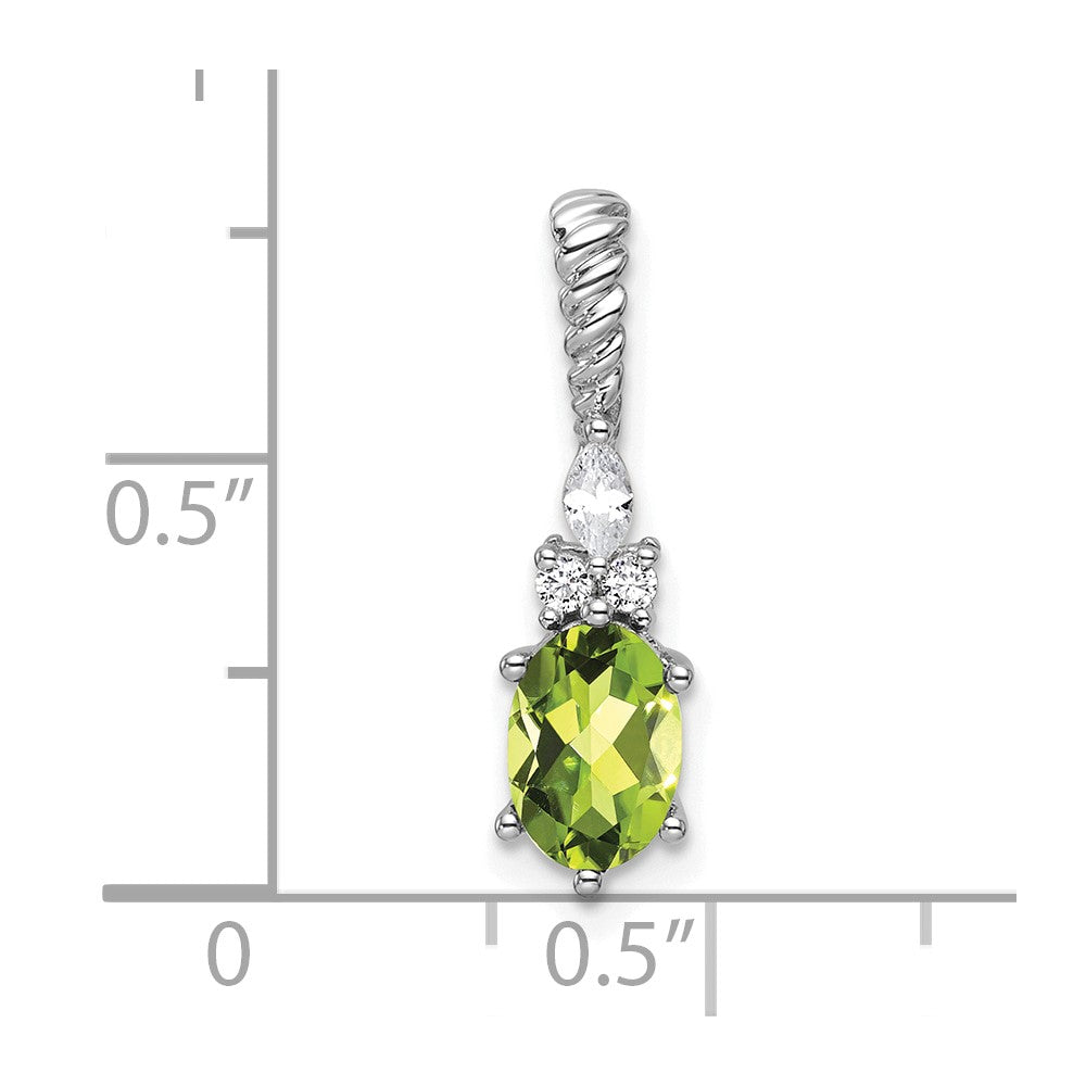 14K White Gold Diamond and 7x5 Oval August/Peridot Twisted Chain Slide