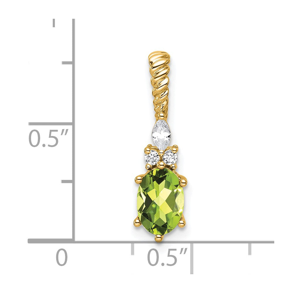 14K Diamond and 7x5 Oval August/Peridot Twisted Chain Slide