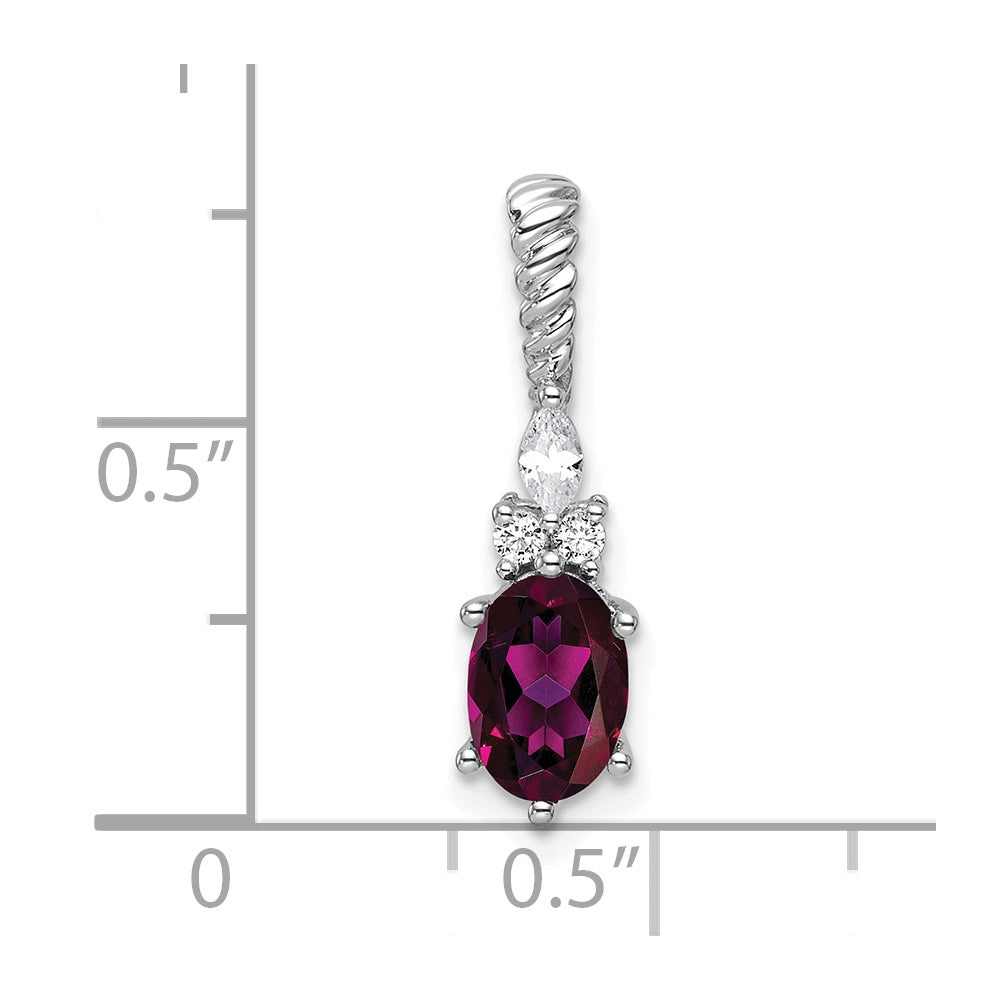 14K White Gold Diamond and 7x5 Oval June/Rhodolite Garnet Twisted Chain Slide