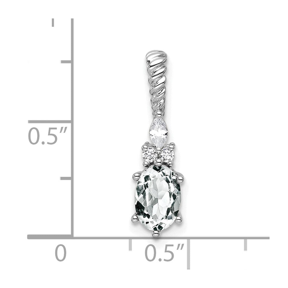 14K White Gold Diamond and 7x5 Oval April/White Topaz Twisted Chain Slide