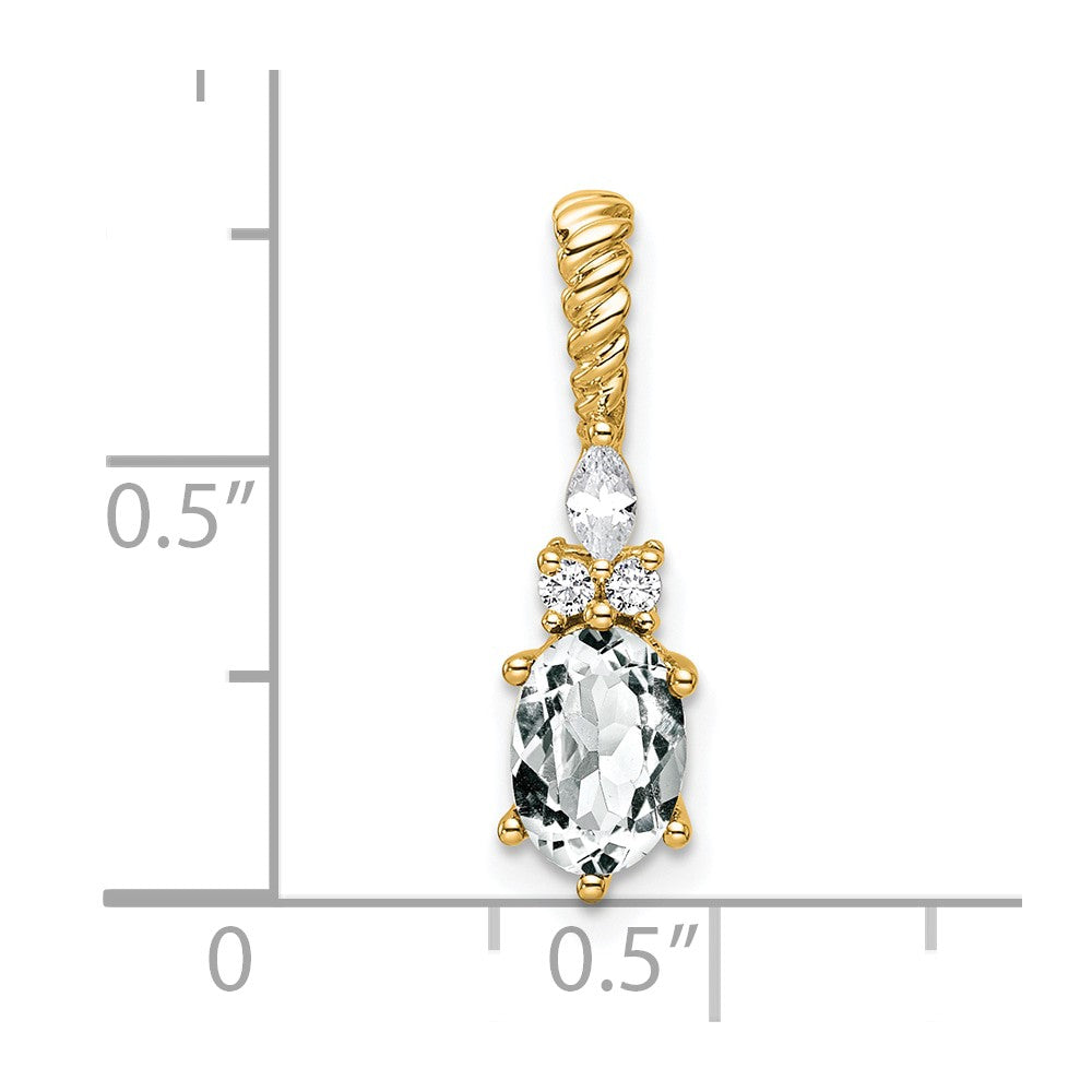 14K Diamond and 7x5 Oval April/White Topaz Twisted Chain Slide