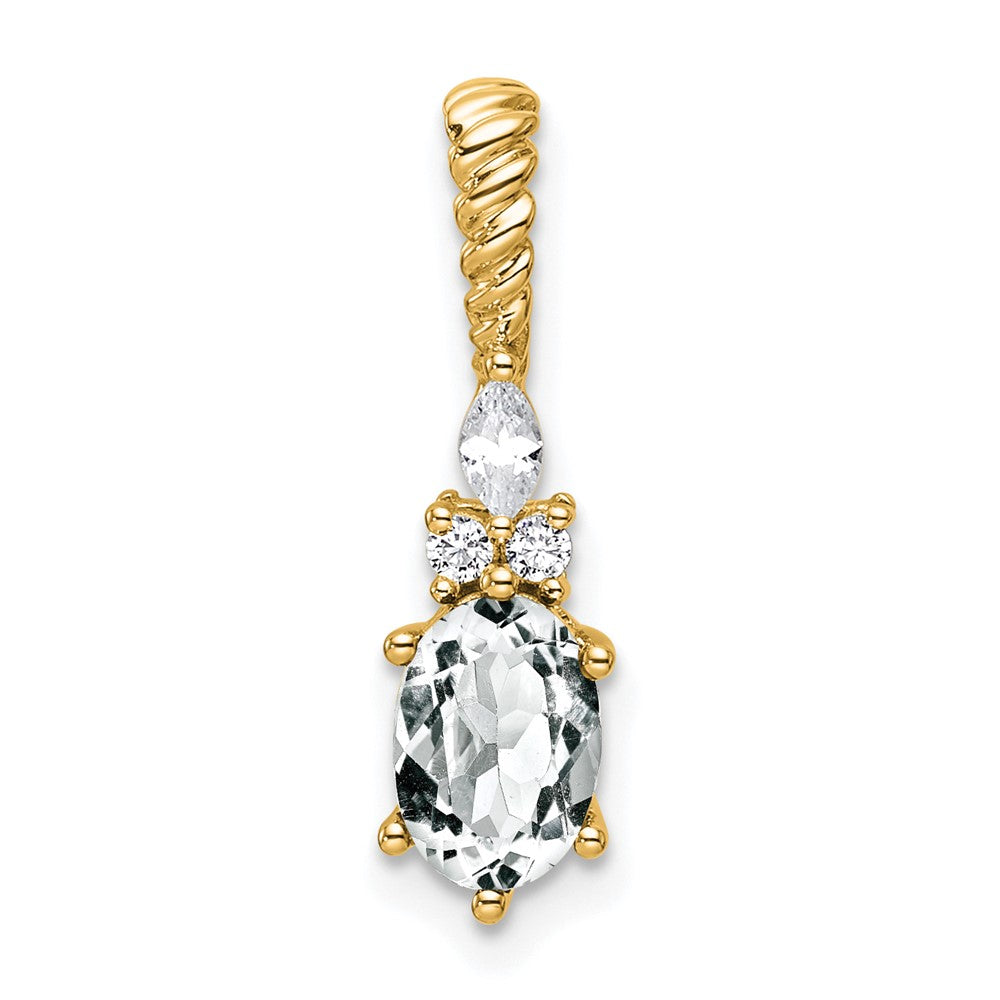 14K Diamond and 7x5 Oval April/White Topaz Twisted Chain Slide