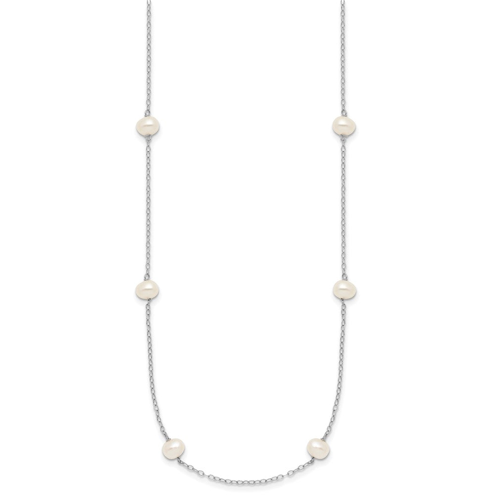 10k White Gold 4-5mm White Near Round Freshwater Cultured Pearl 8-station 18 inch Necklace