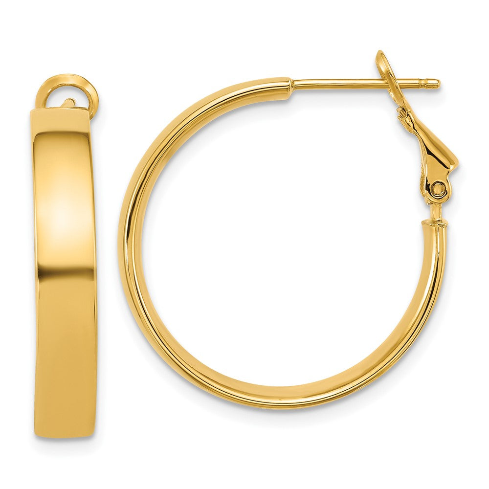 14k 5x25mm Polished Flat Tube Omega Back Hoop Earrings