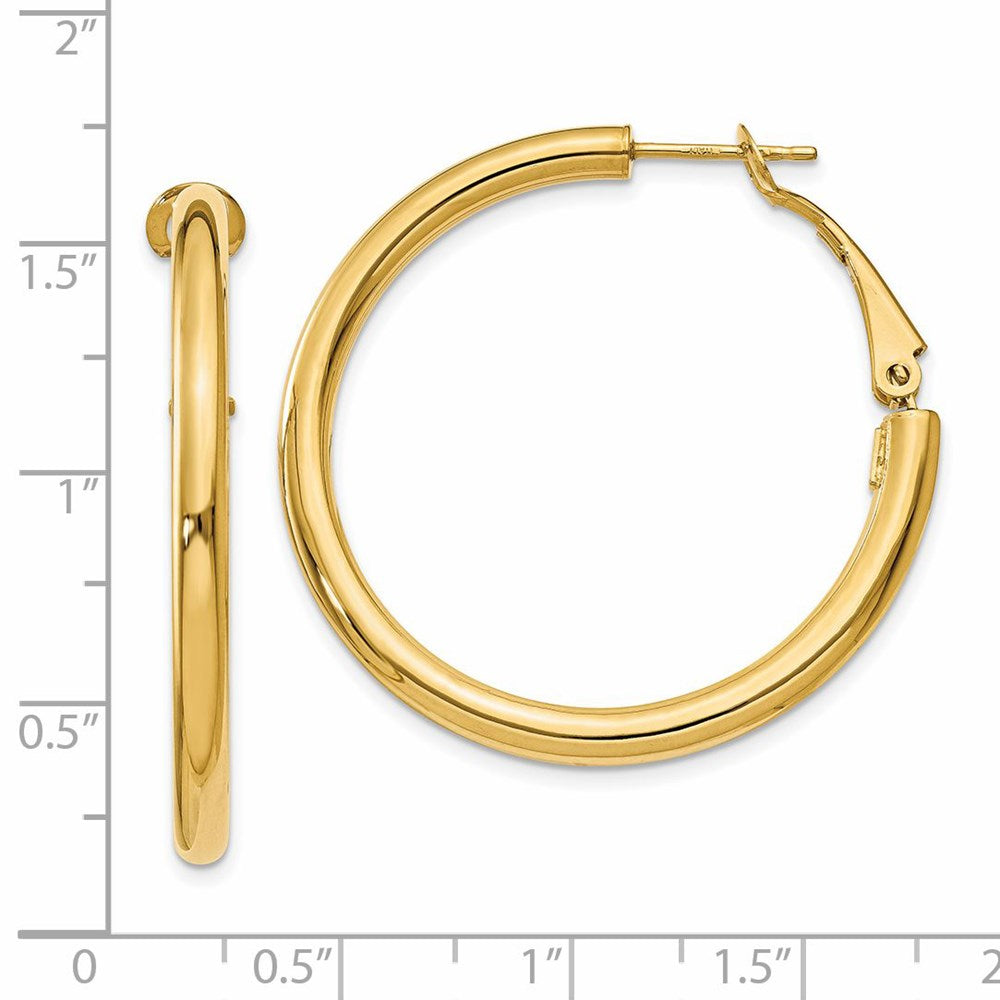 14k 3x36mm Polished Round Omega Back Tube Hoop Earrings