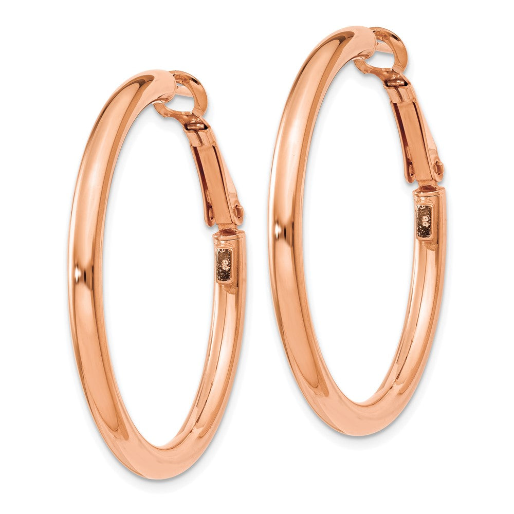 14k Rose Gold 3x36mm Polished Round Omega Back Tube Hoop Earrings