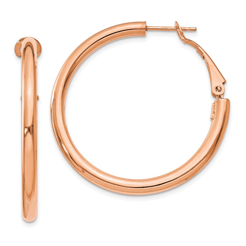 14k Rose Gold 3x36mm Polished Round Omega Back Tube Hoop Earrings