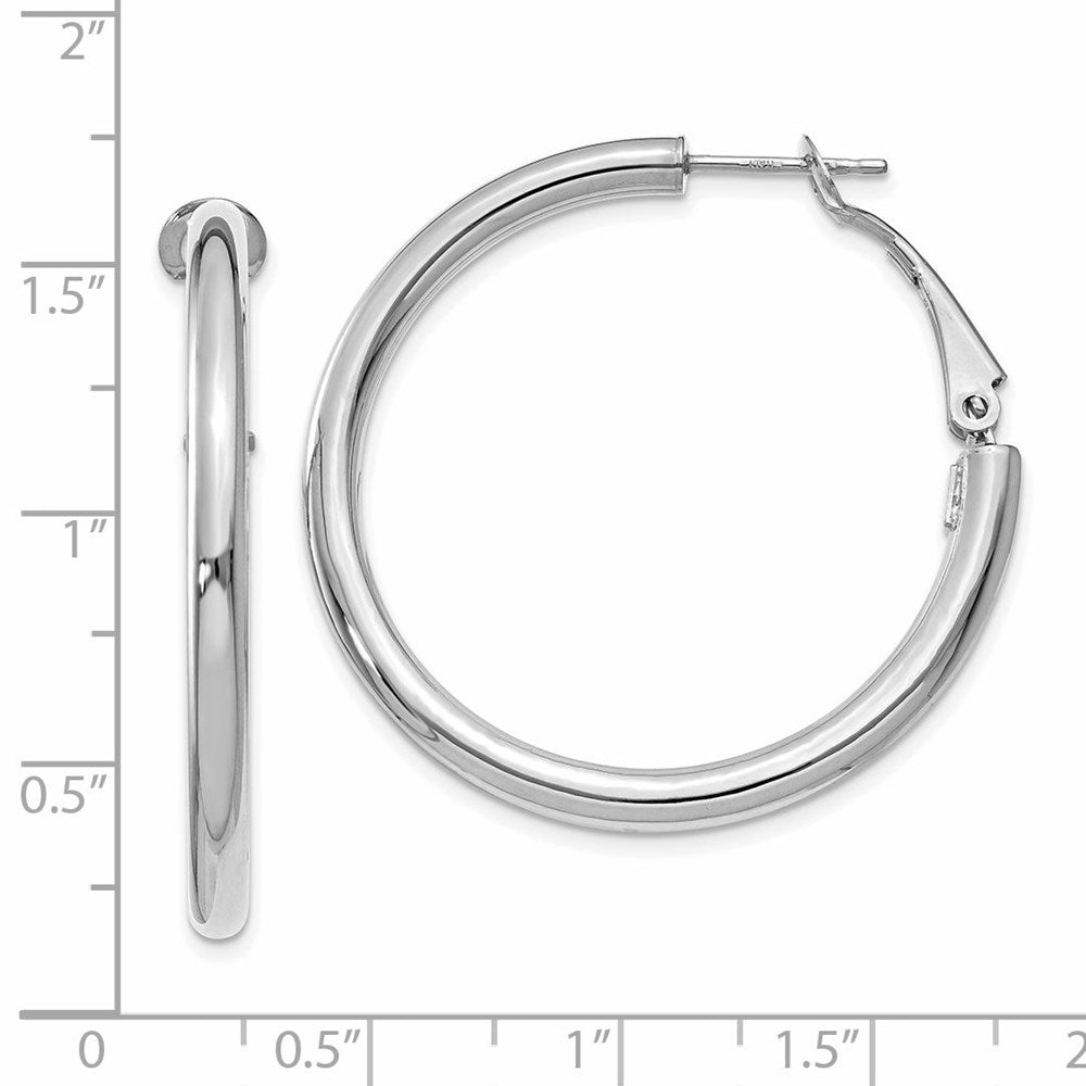 14k White Gold 3x36mm Polished Round Omega Back Tube Hoop Earrings