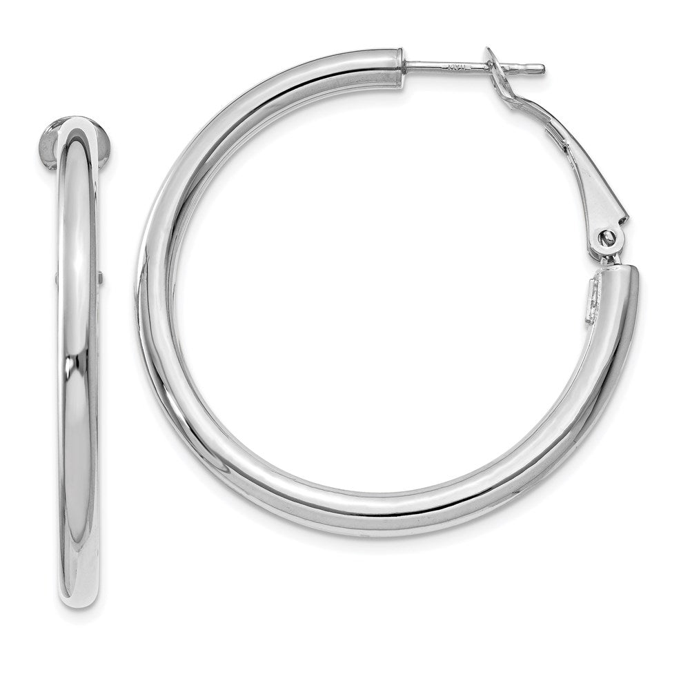 Polished;14K White gold;Hollow;Hinged post
