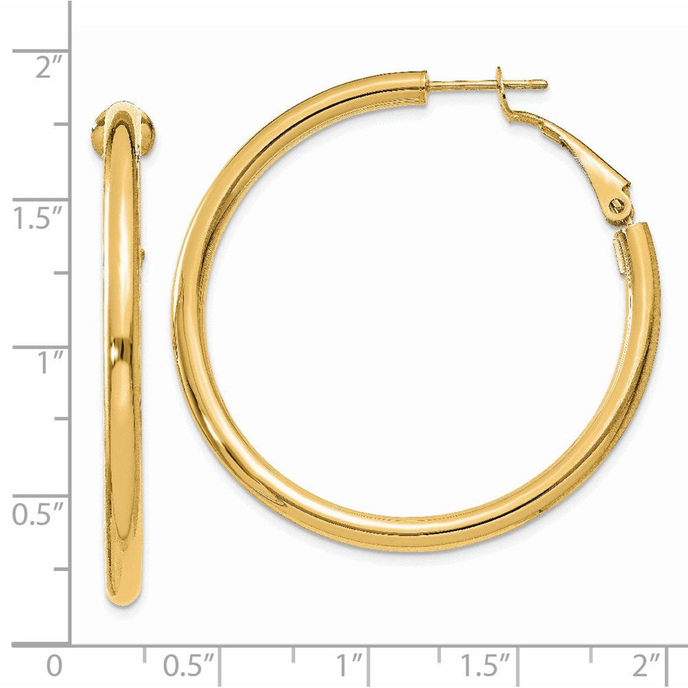 14k 3x41mm Polished Round Omega Back Tube Hoop Earrings