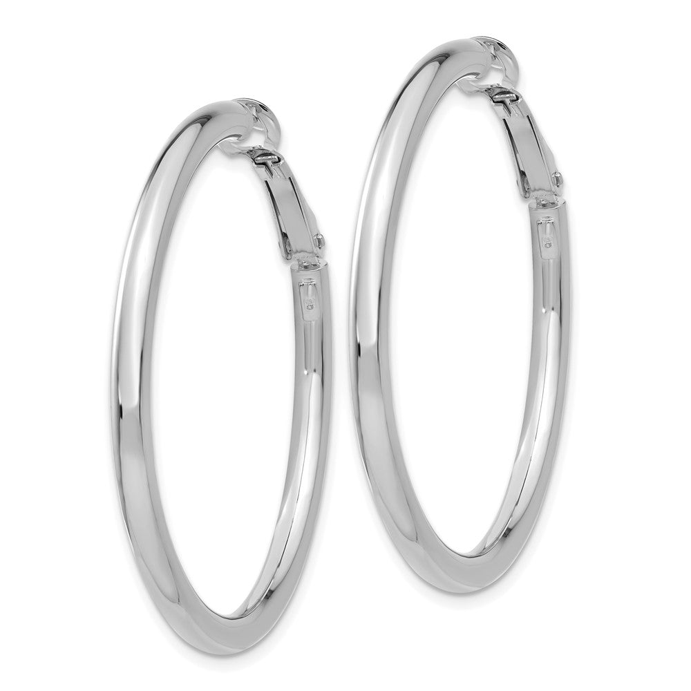 14k White Gold 3x41mm Polished Round Omega Back Tube Hoop Earrings