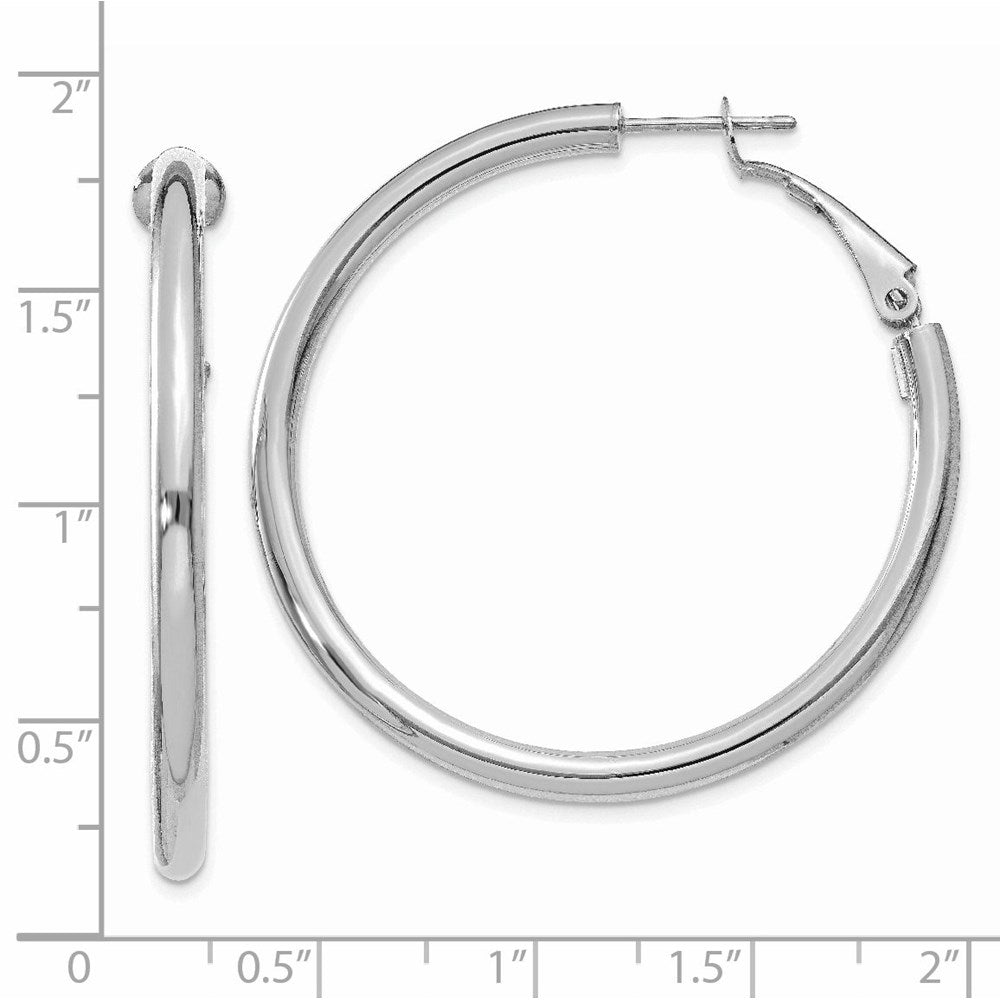 14k White Gold 3x41mm Polished Round Omega Back Tube Hoop Earrings