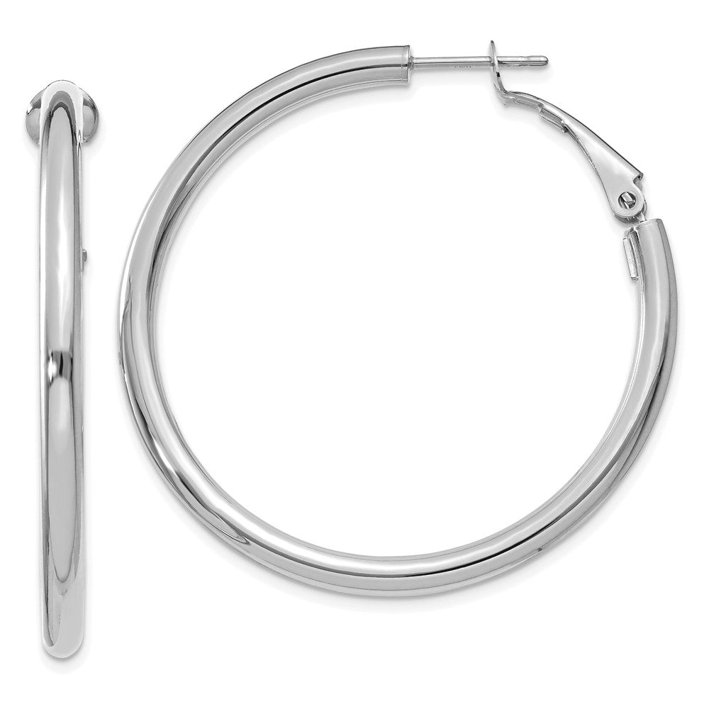 Polished;14K White gold;Hollow;Hinged post