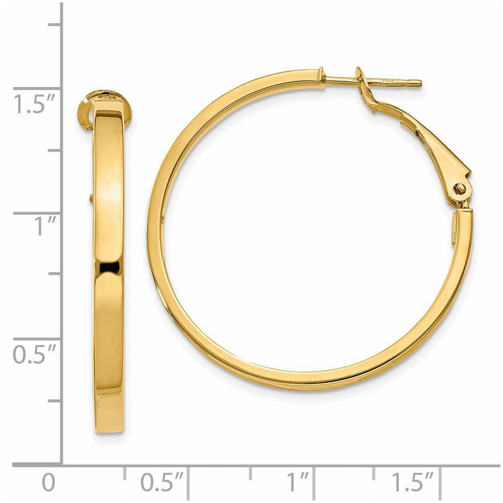 14k 3x35mm Polished Square Tube Omega Back Round Hoop Earrings
