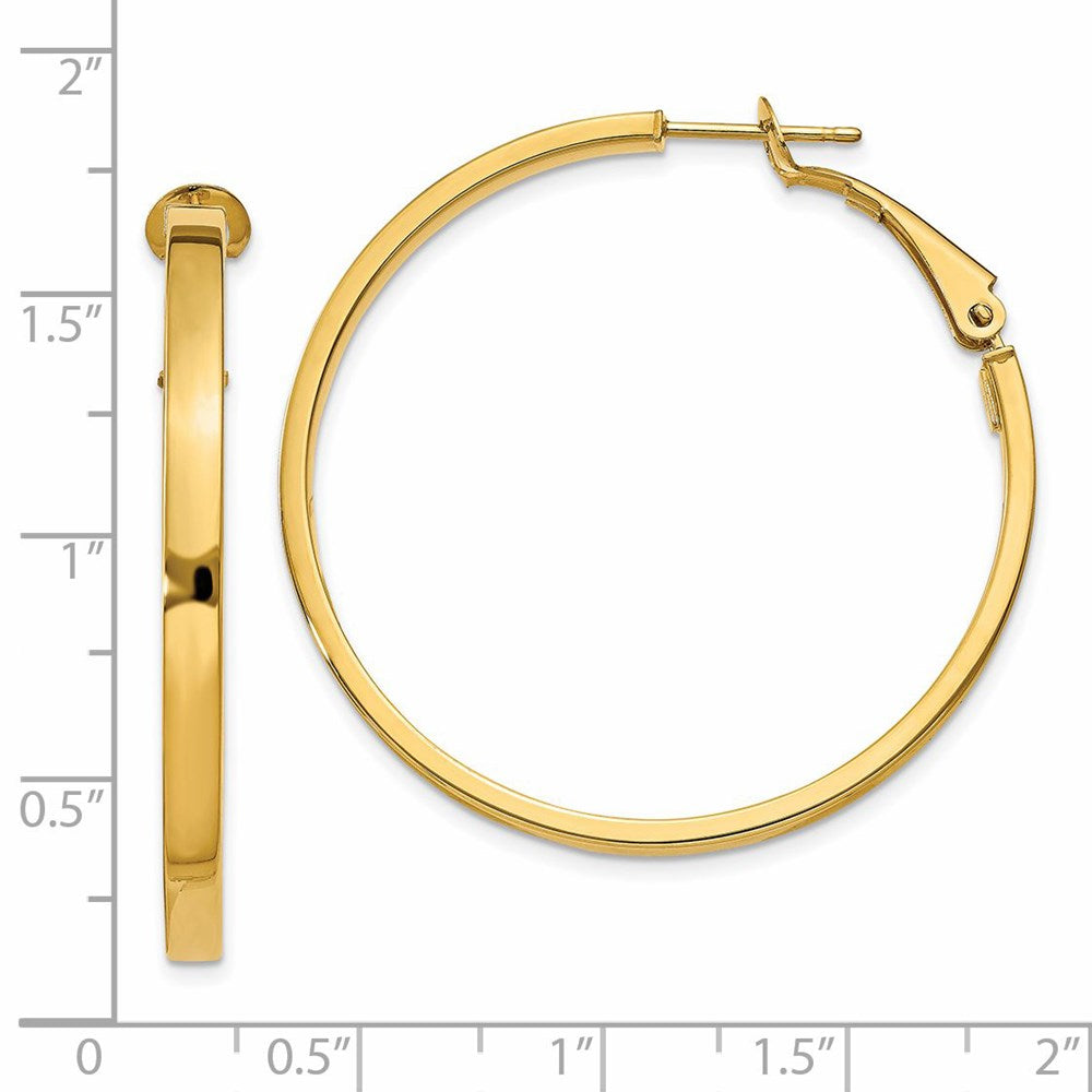 14k 3x40mm Polished Square Tube Omega Back Round Hoop Earrings