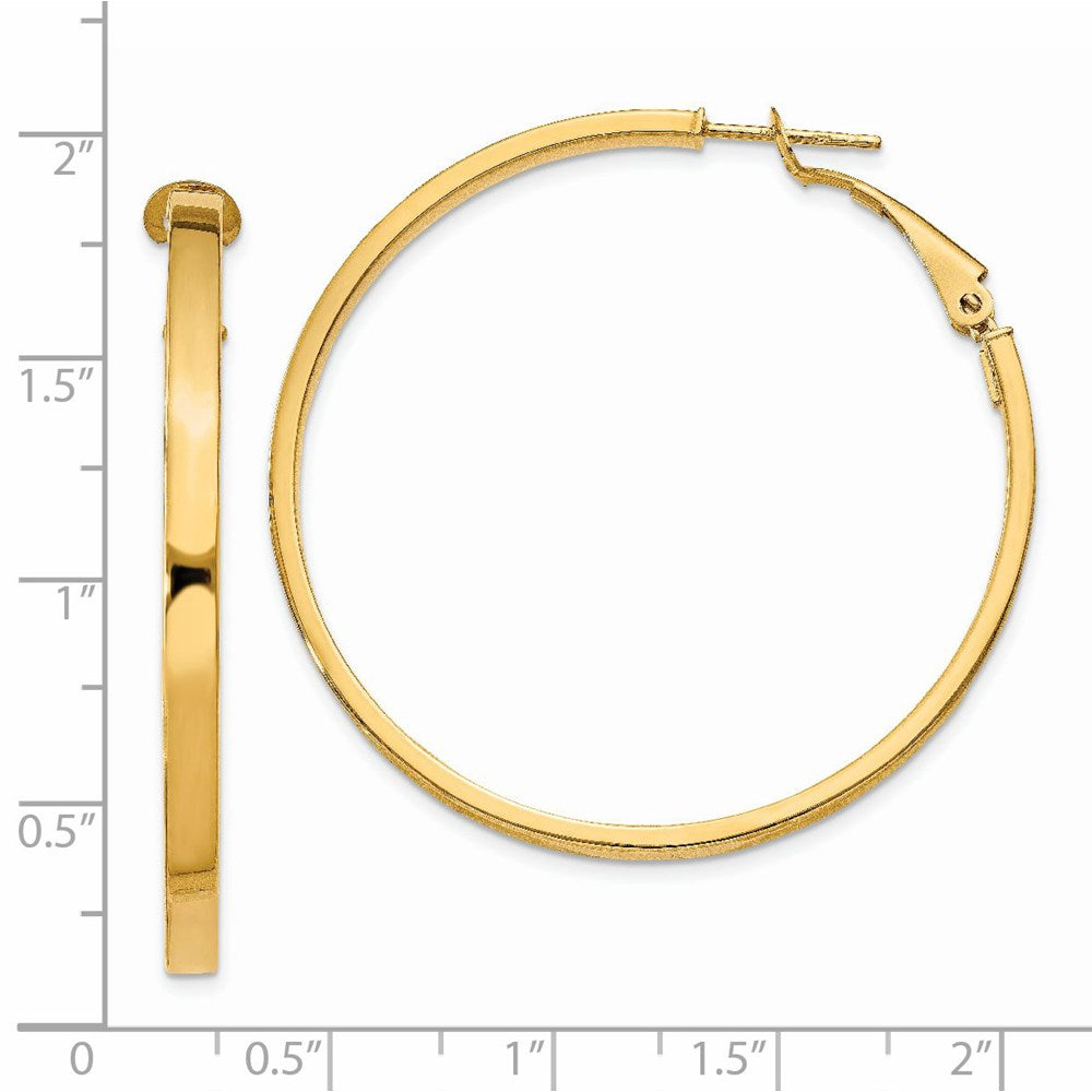 14k 3x45mm Polished Square Tube Omega Back Round Hoop Earrings