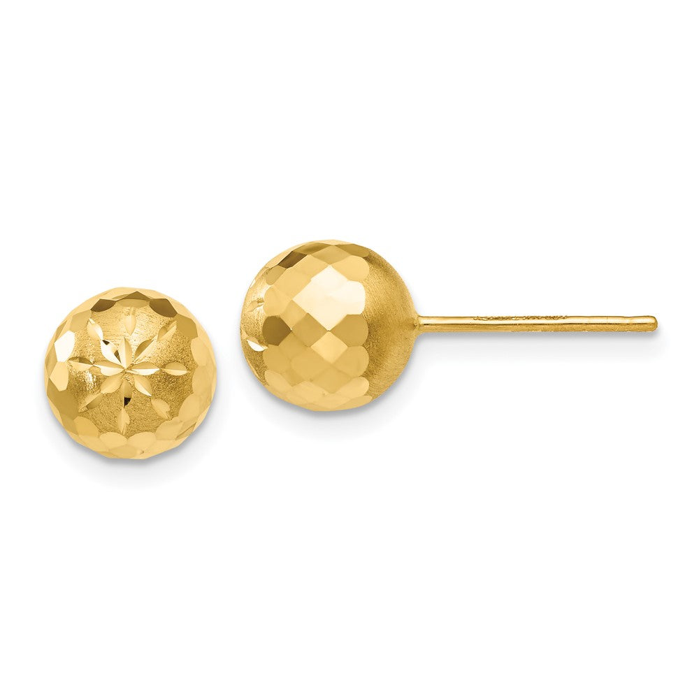 Diamond-cut;3-D;14k Yellow gold;Post;Polished & satin