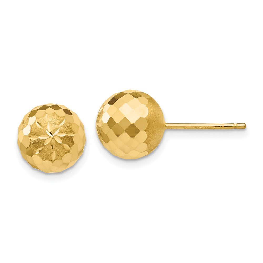 Diamond-cut;3-D;14k Yellow gold;Post;Polished & satin