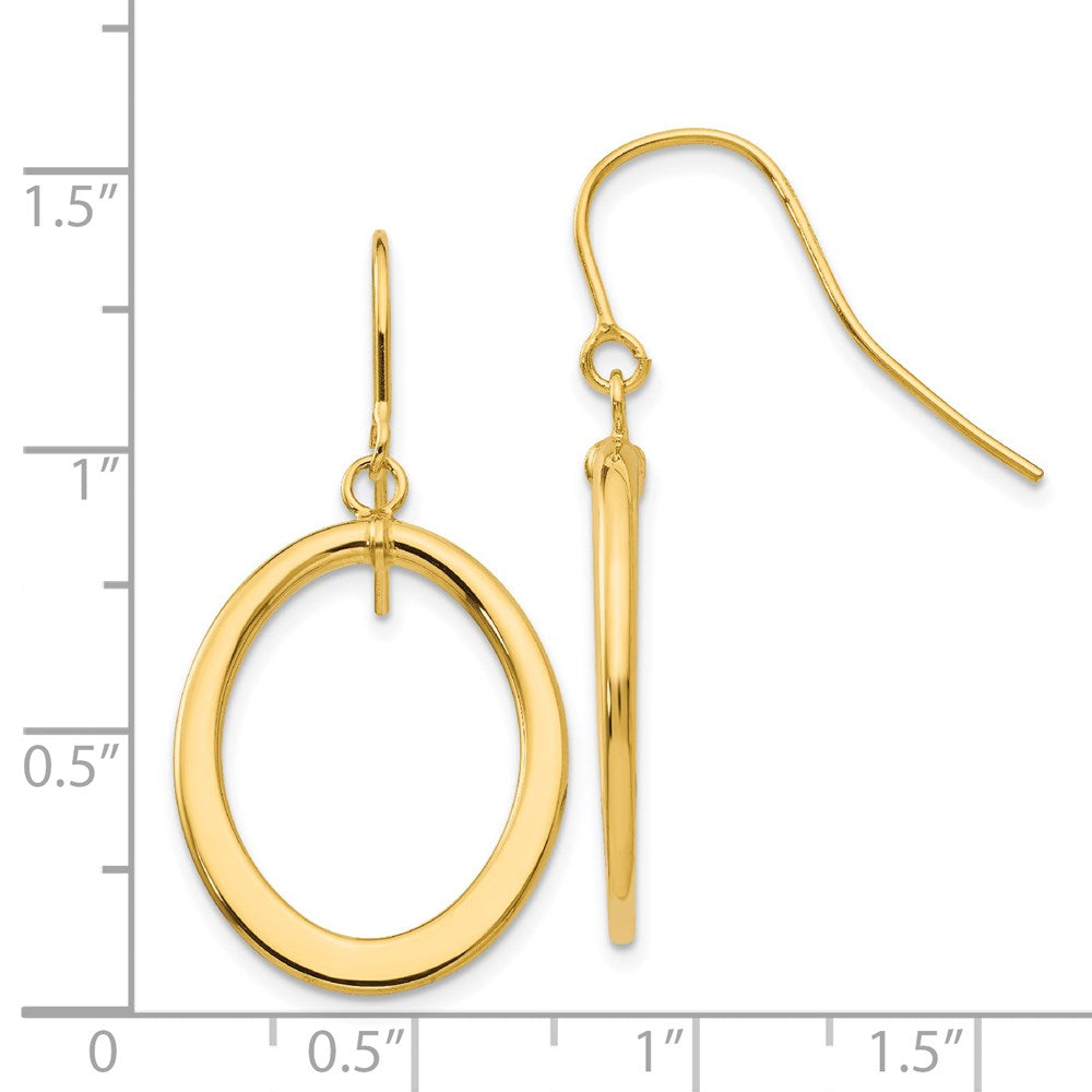 14k Polished Tapered Flat Oval Dangle Earrings