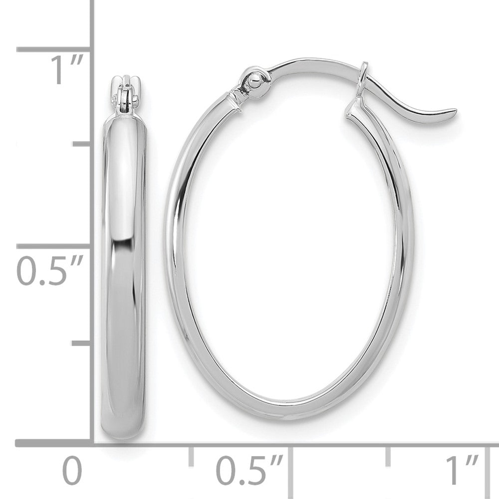 14K White Gold 3x23mm Oval Tube Hoop Earrings