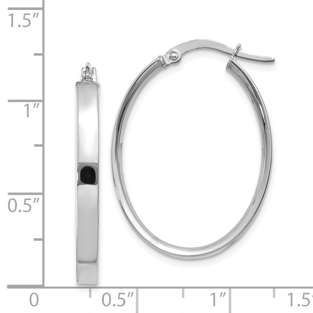 14K White Gold 3x30mm Oval Tube Hoop Earrings
