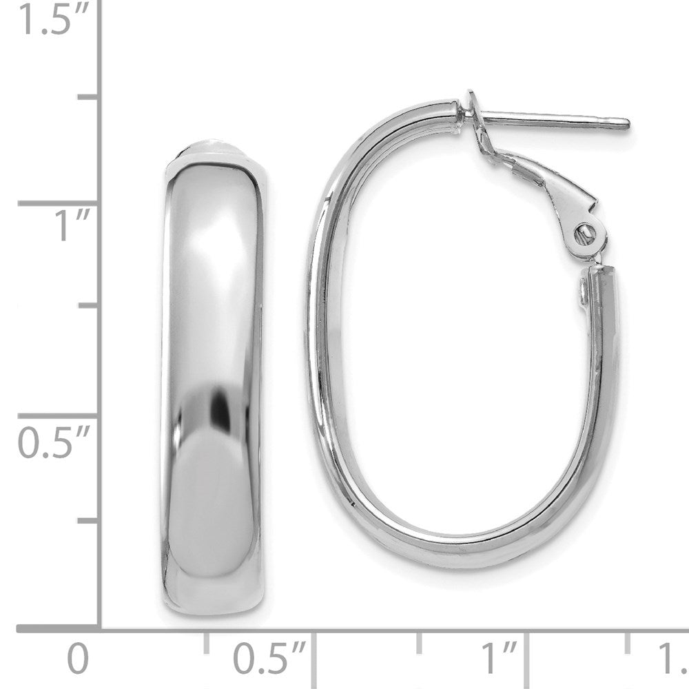 14k White Gold 6x27mm Polished Oval Omega Back Tube Hoop Earrings