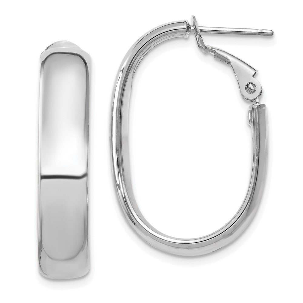14k White Gold 6x27mm Polished Oval Omega Back Tube Hoop Earrings