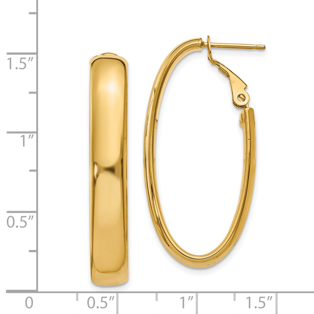 14k 6x34mm Polished Oval Omega Back Tube Hoop Earrings