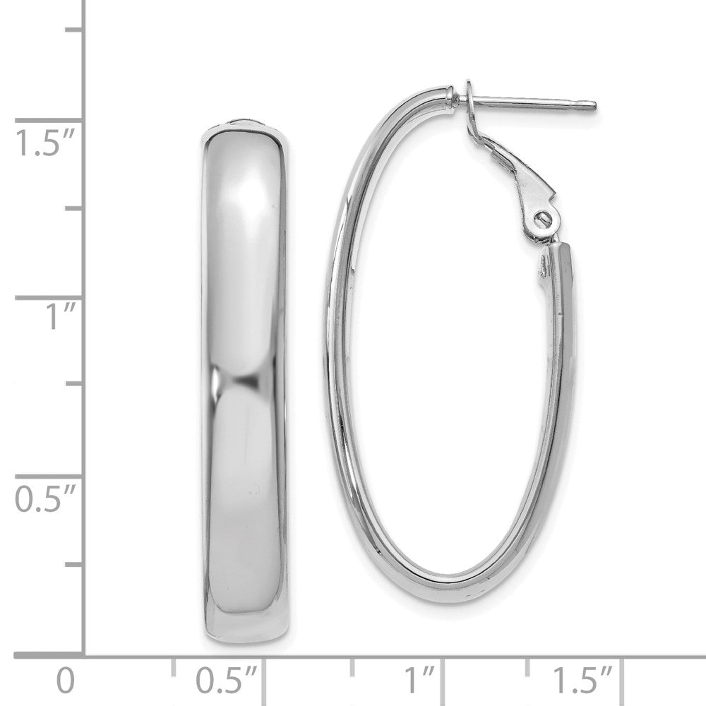 14k White Gold 6x34mm Polished Oval Omega Back Tube Hoop Earrings