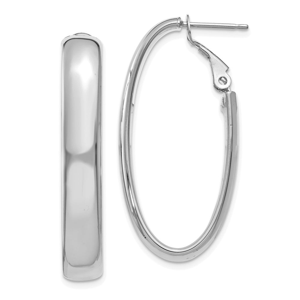 14k White Gold 6x34mm Polished Oval Omega Back Tube Hoop Earrings