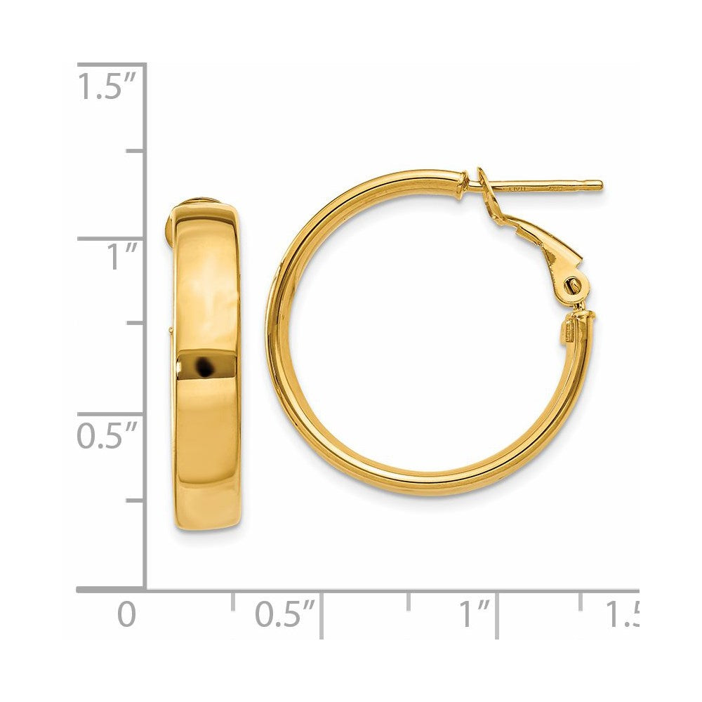 14k 5x24mm Polished Flat Tube Omega Back Hoop Earrings