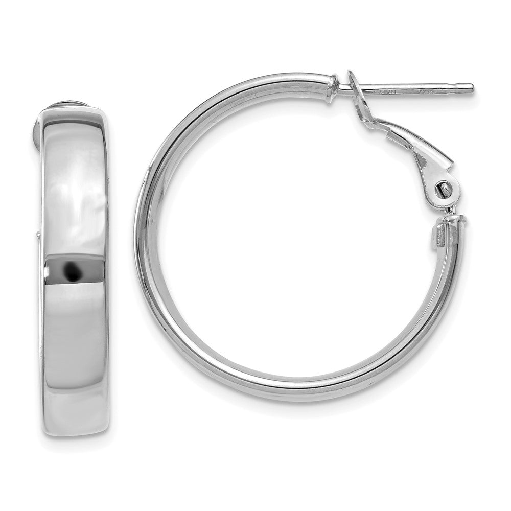 14k White Gold 5x24mm Polished Flat Tube Omega Back Hoop Earrings