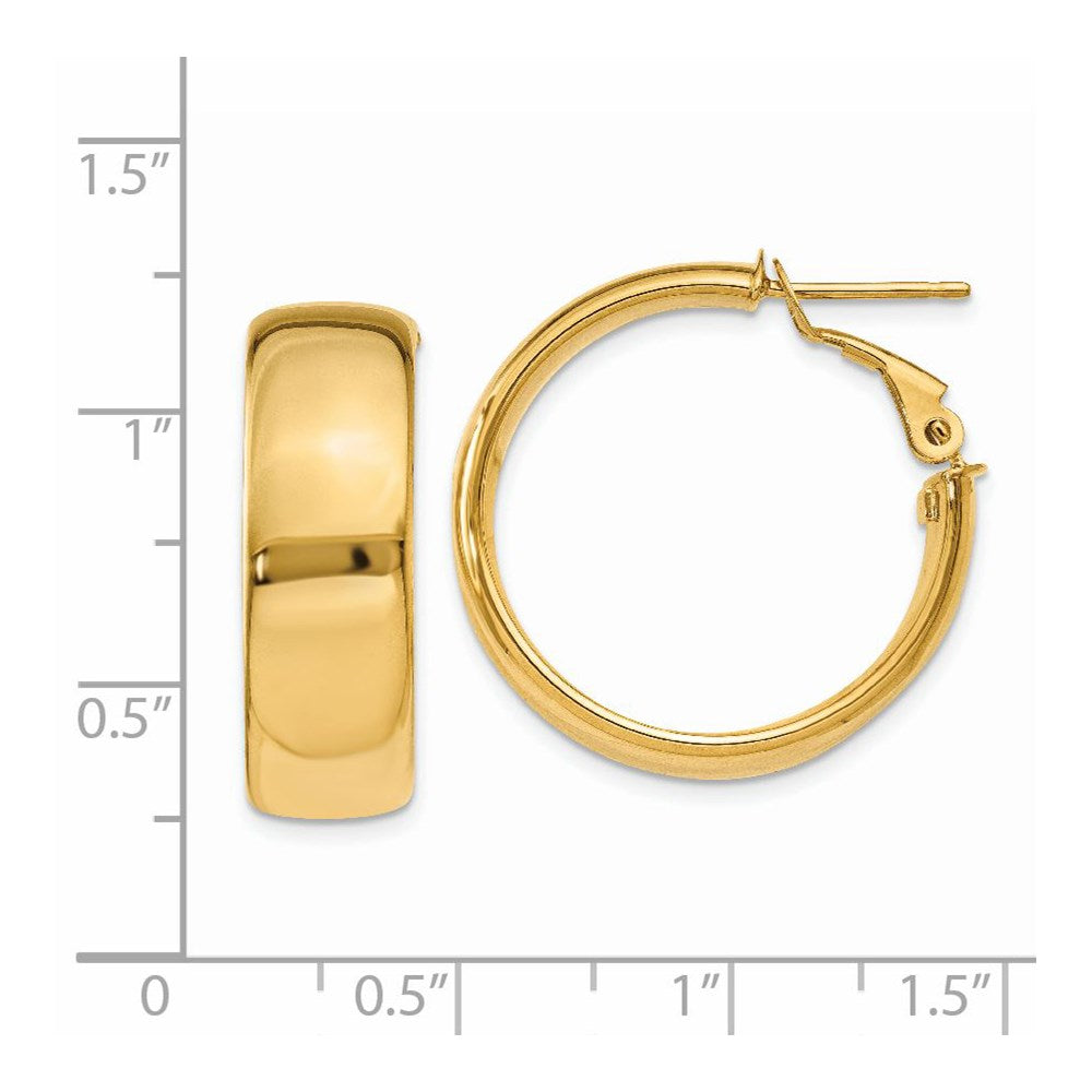 14k 8x24mm Polished Flat Tube Omega Back Hoop Earrings