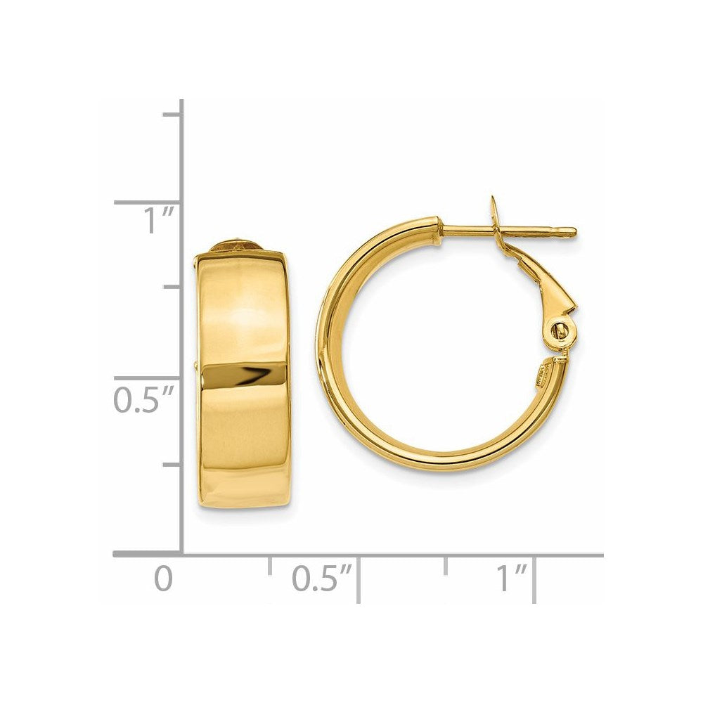 14k 6.75x19mm Polished Flat Tube Omega Back Hoop Earrings