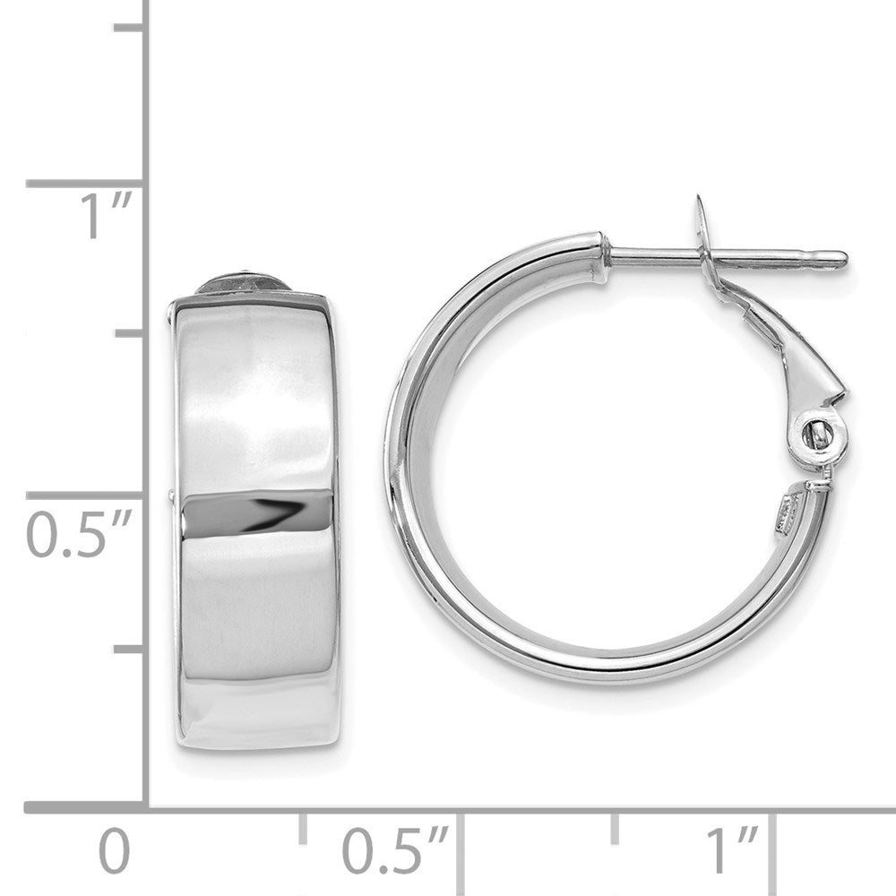 14k White Gold 6.75x19mm Polished Flat Tube Omega Back Hoop Earrings