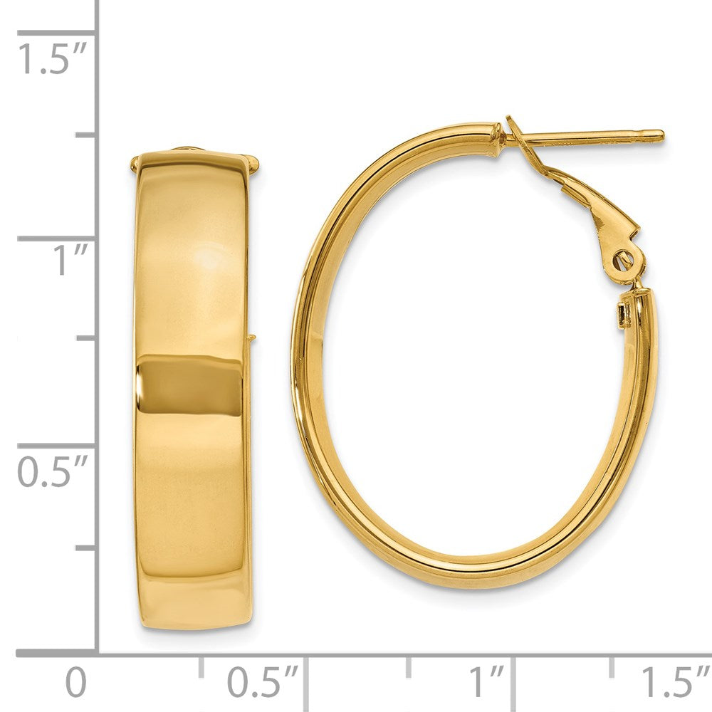 14k 7x28mm Polished Oval Omega Back Tube Hoop Earrings