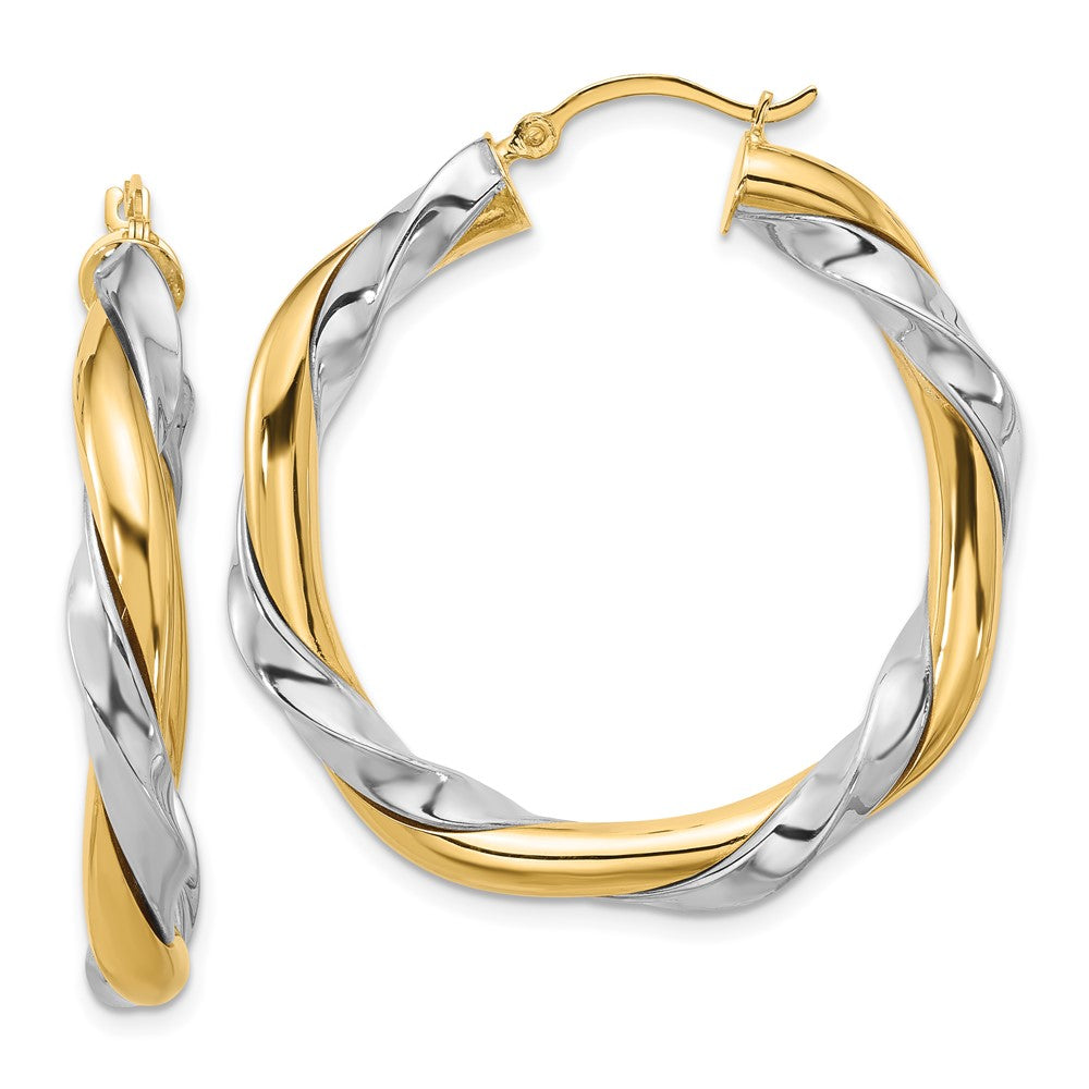 Polished;Hinged post;14K Yellow gold & rhodium;Twisted