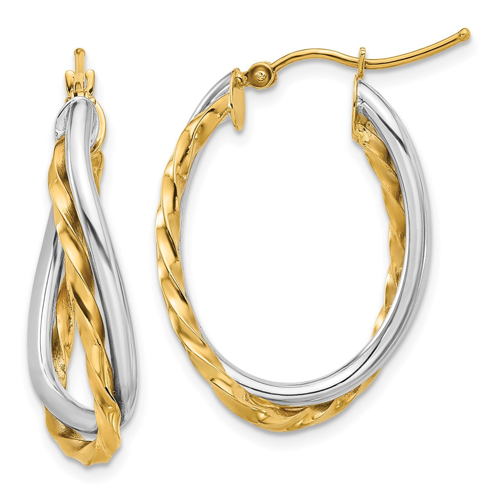 Polished;14K Two-tone;Hinged post;Textured;Twisted