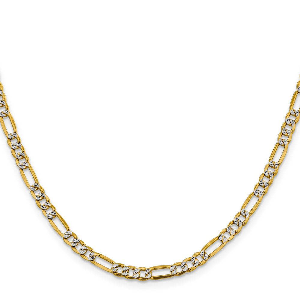 14K 22 inch 3.9mm Semi-Solid with Rhodium Pav Figaro with Lobster Clasp Chain