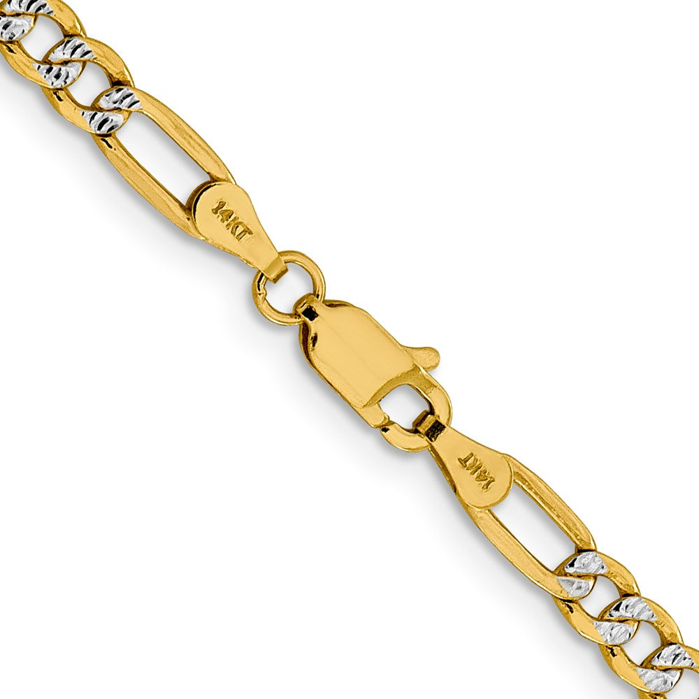 14K 18 inch 3.9mm Semi-Solid with Rhodium Pav Figaro with Lobster Clasp Chain