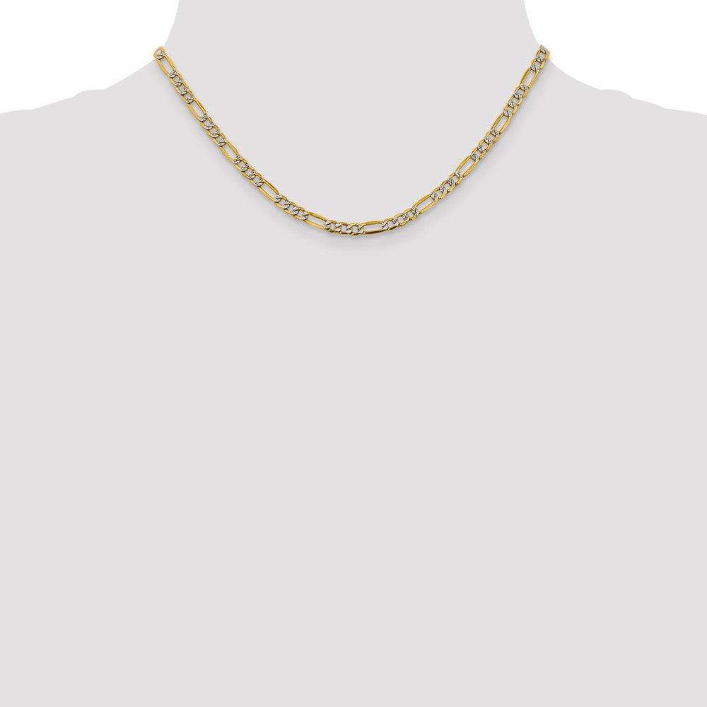 14K 16 inch 3.9mm Semi-Solid with Rhodium Pav Figaro with Lobster Clasp Chain