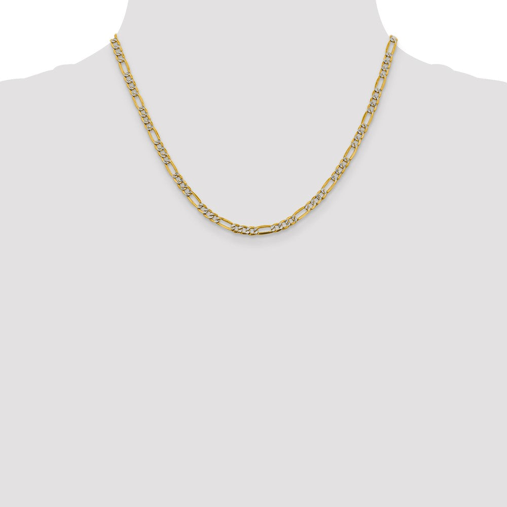 14K 18 inch 3.9mm Semi-Solid with Rhodium Pav Figaro with Lobster Clasp Chain