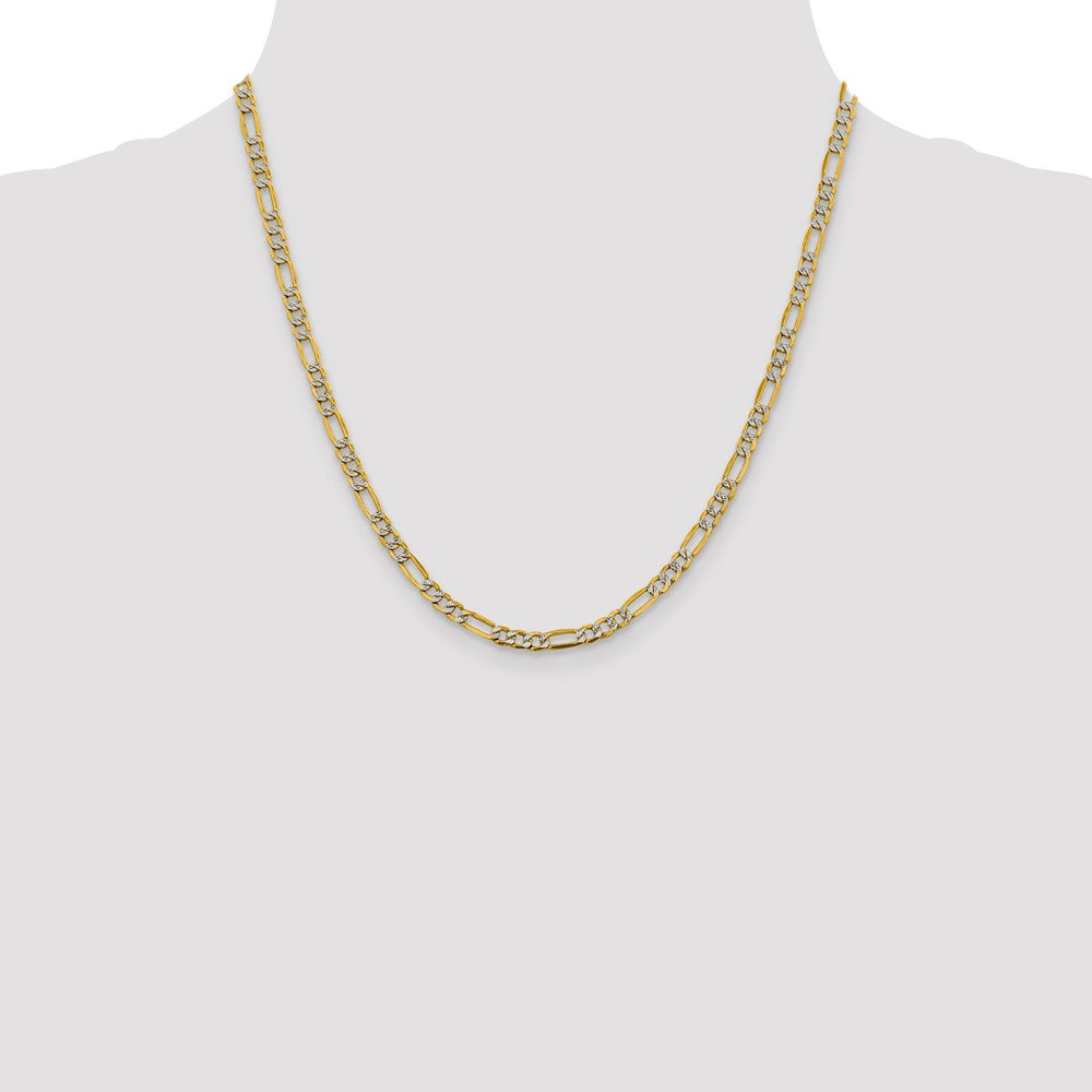 14K 20 inch 3.9mm Semi-Solid with Rhodium Pav Figaro with Lobster Clasp Chain