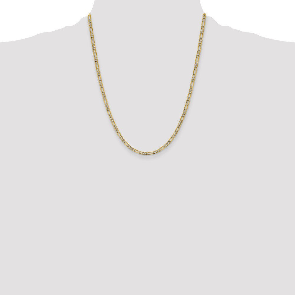 14K 22 inch 3.9mm Semi-Solid with Rhodium Pav Figaro with Lobster Clasp Chain
