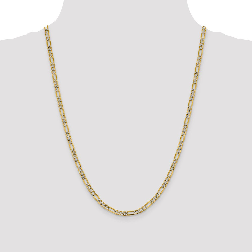 14K 24 inch 3.9mm Semi-Solid with Rhodium Pav Figaro with Lobster Clasp Chain