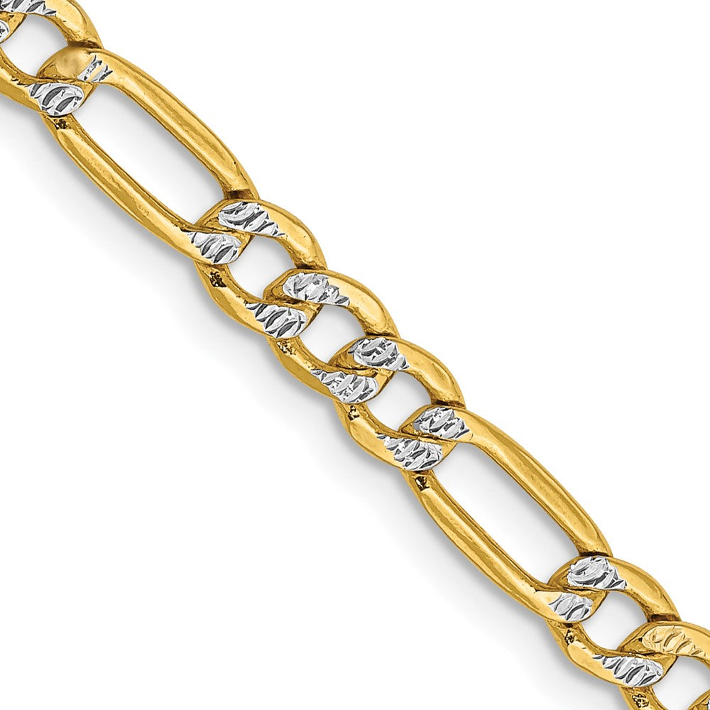14K 22 inch 3.9mm Semi-Solid with Rhodium Pav Figaro with Lobster Clasp Chain