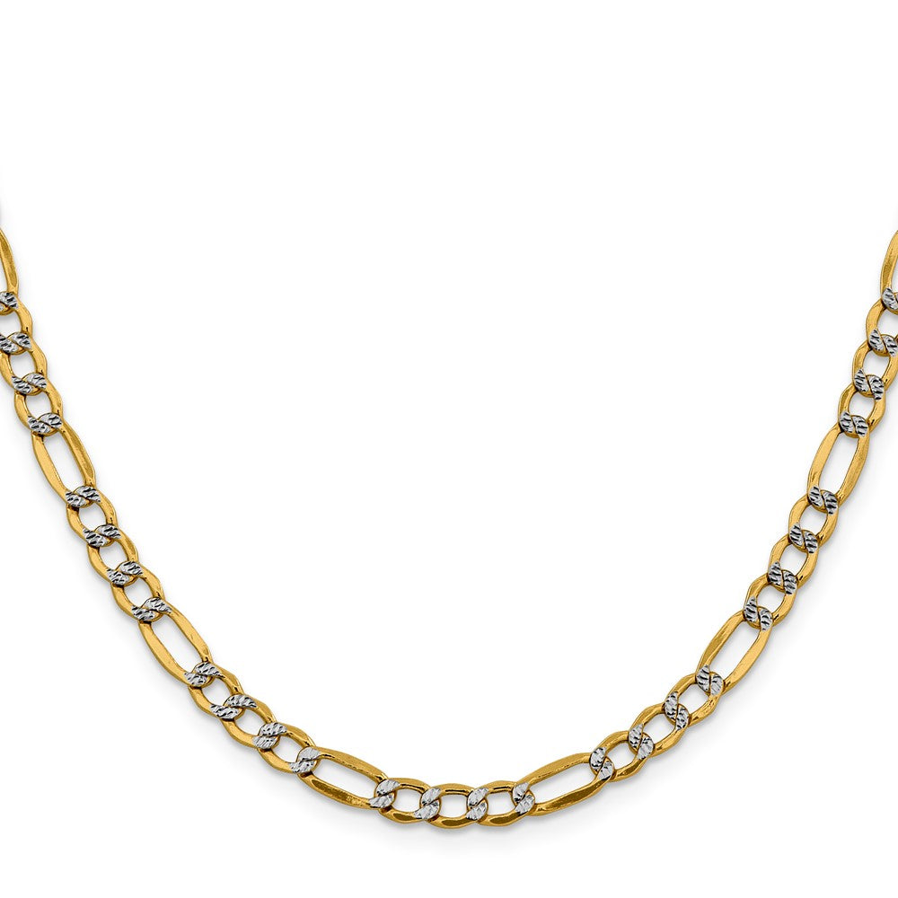 14K 16 inch 5.25mm Semi-Solid with Rhodium Pav Figaro with Lobster Clasp Chain