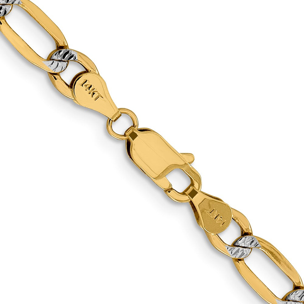 14K 18 inch 5.25mm Semi-Solid with Rhodium Pav Figaro with Lobster Clasp Chain