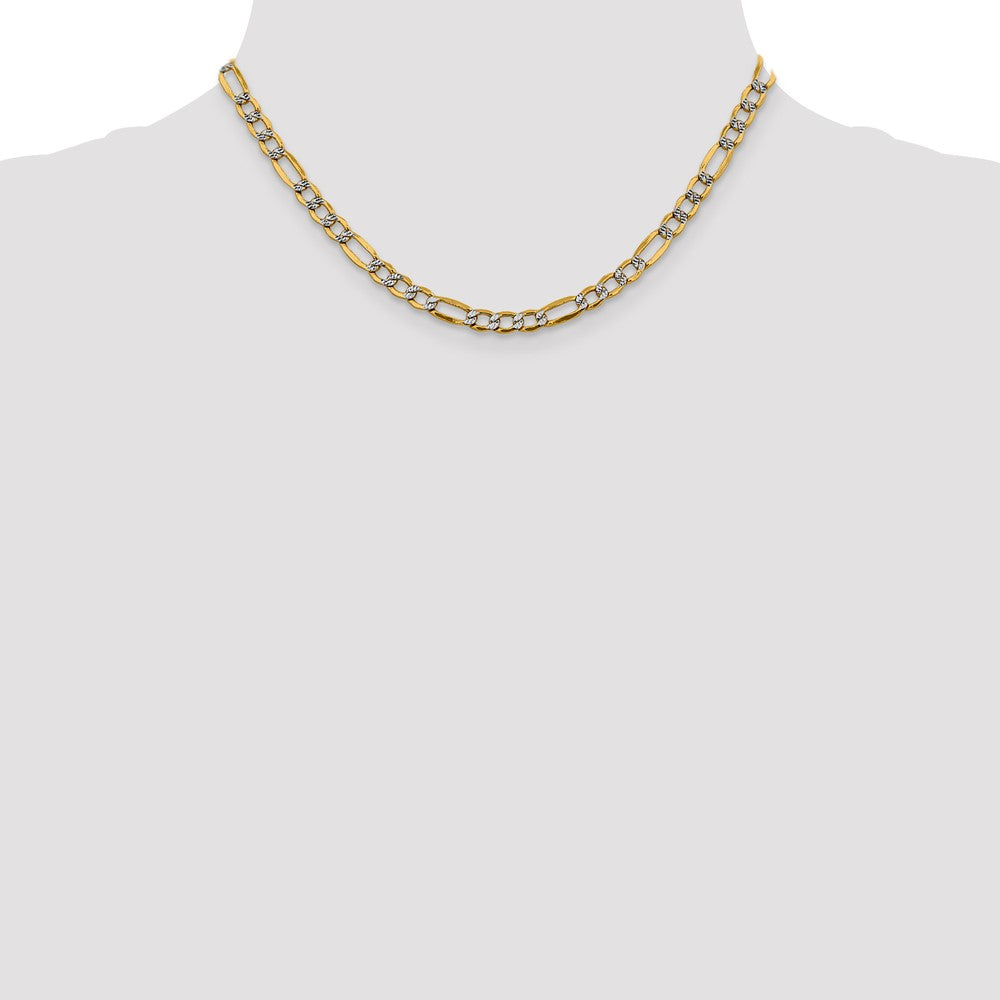 14K 16 inch 5.25mm Semi-Solid with Rhodium Pav Figaro with Lobster Clasp Chain